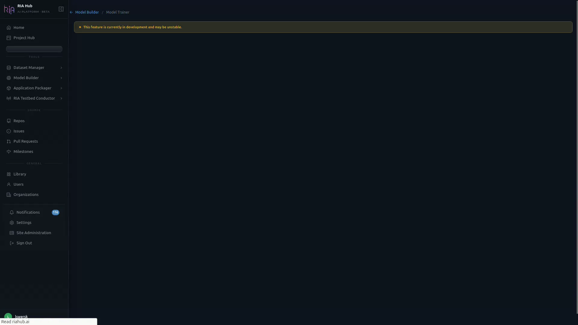 Empty Model Trainer page