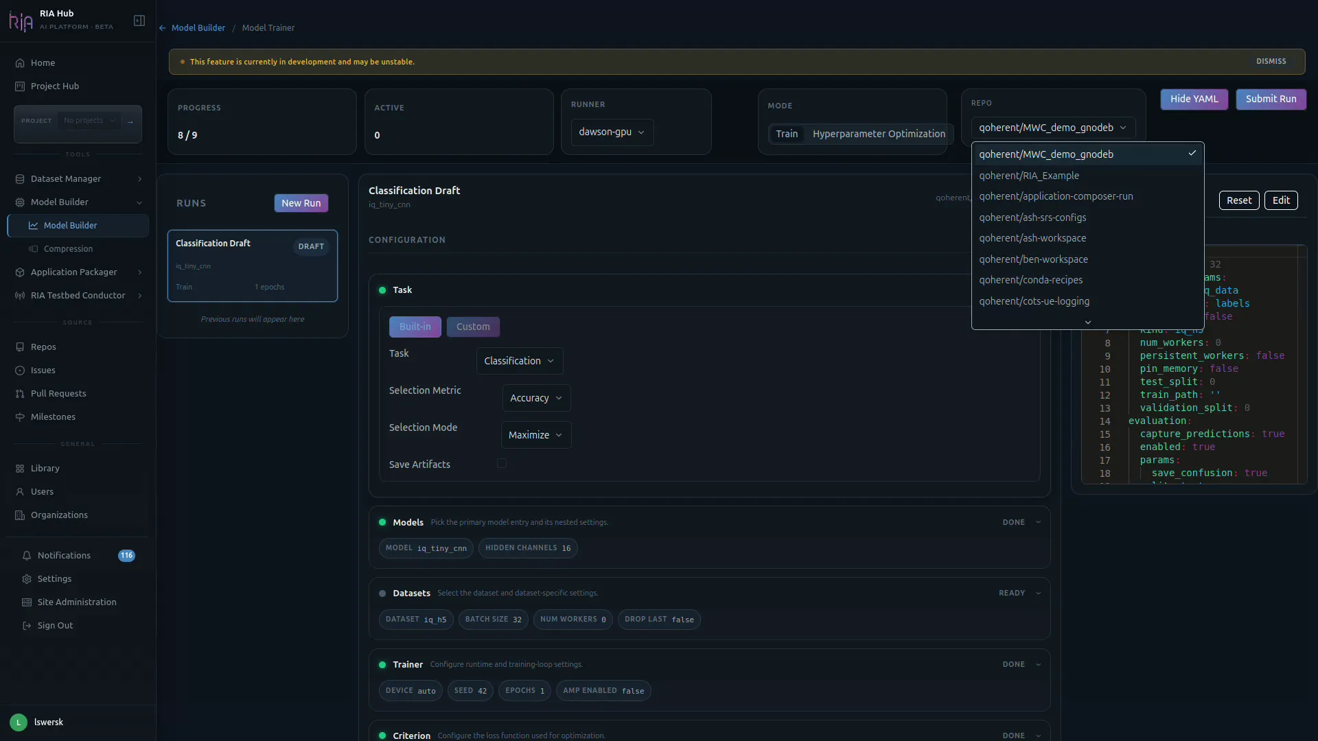 Repository dropdown