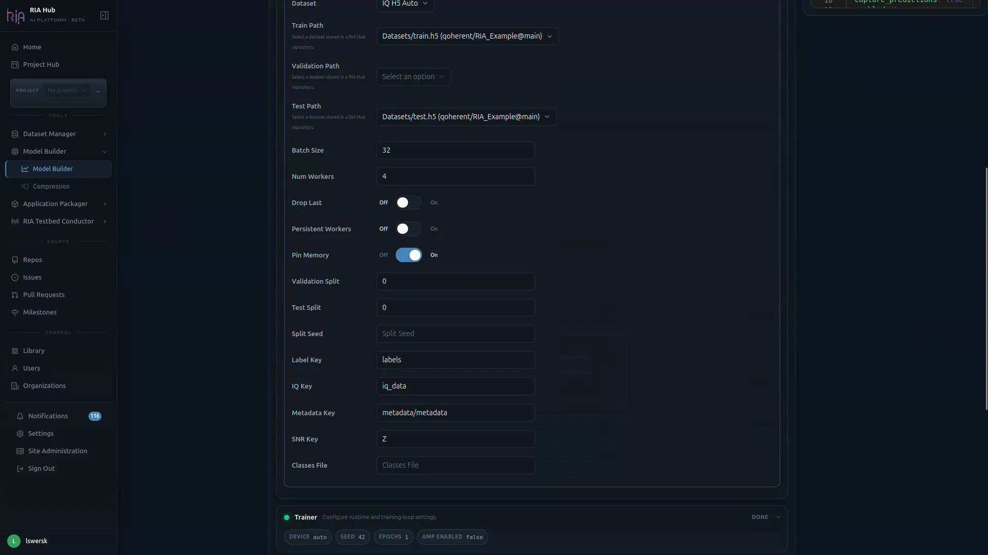 Dataset advanced settings