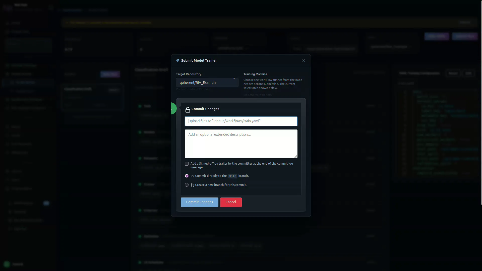 Submit dialog with commit options