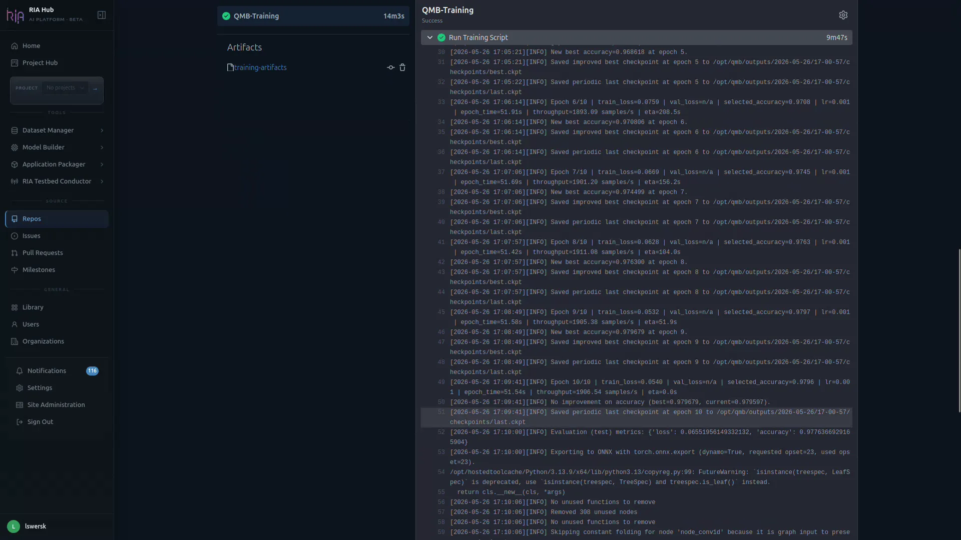 Live training log output
