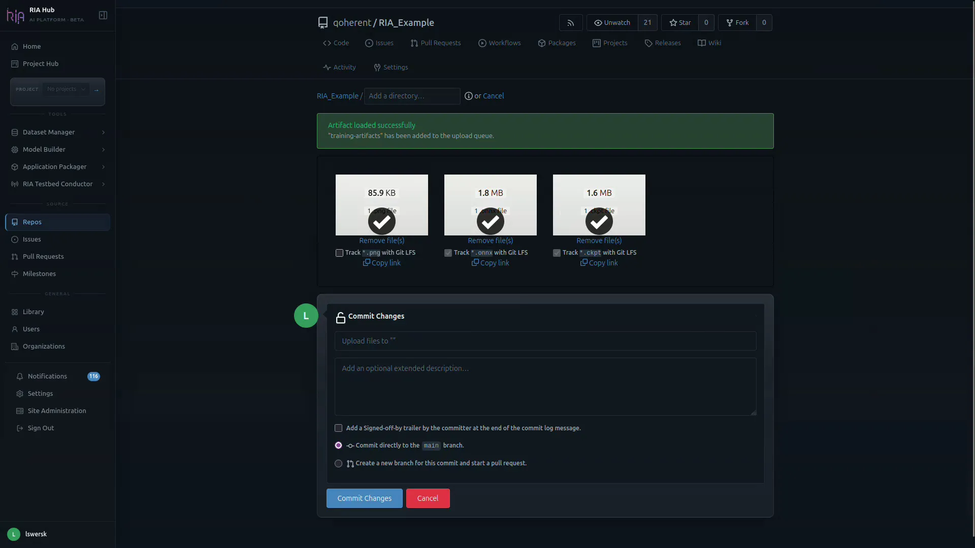 Upload trained artifacts with LFS tracking